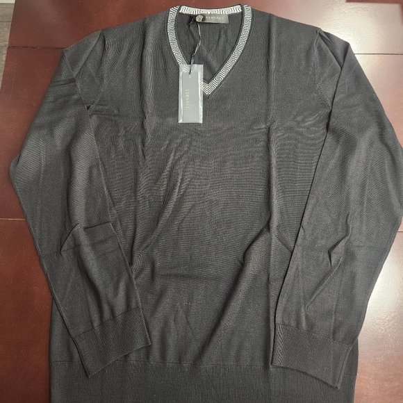 Versace Greca Lana Wool V-Neck Jumper - Picture 6 of 9